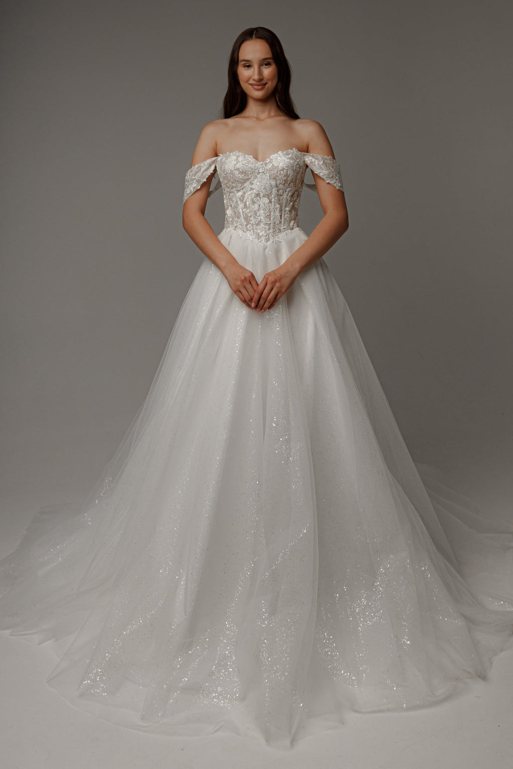 Floral Lace Wedding Dress Kristy with Detachable Cape, image size:1024x1536