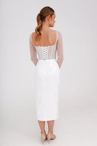 Sparkly Midi Wedding Dress Gemma with Long Sleeves