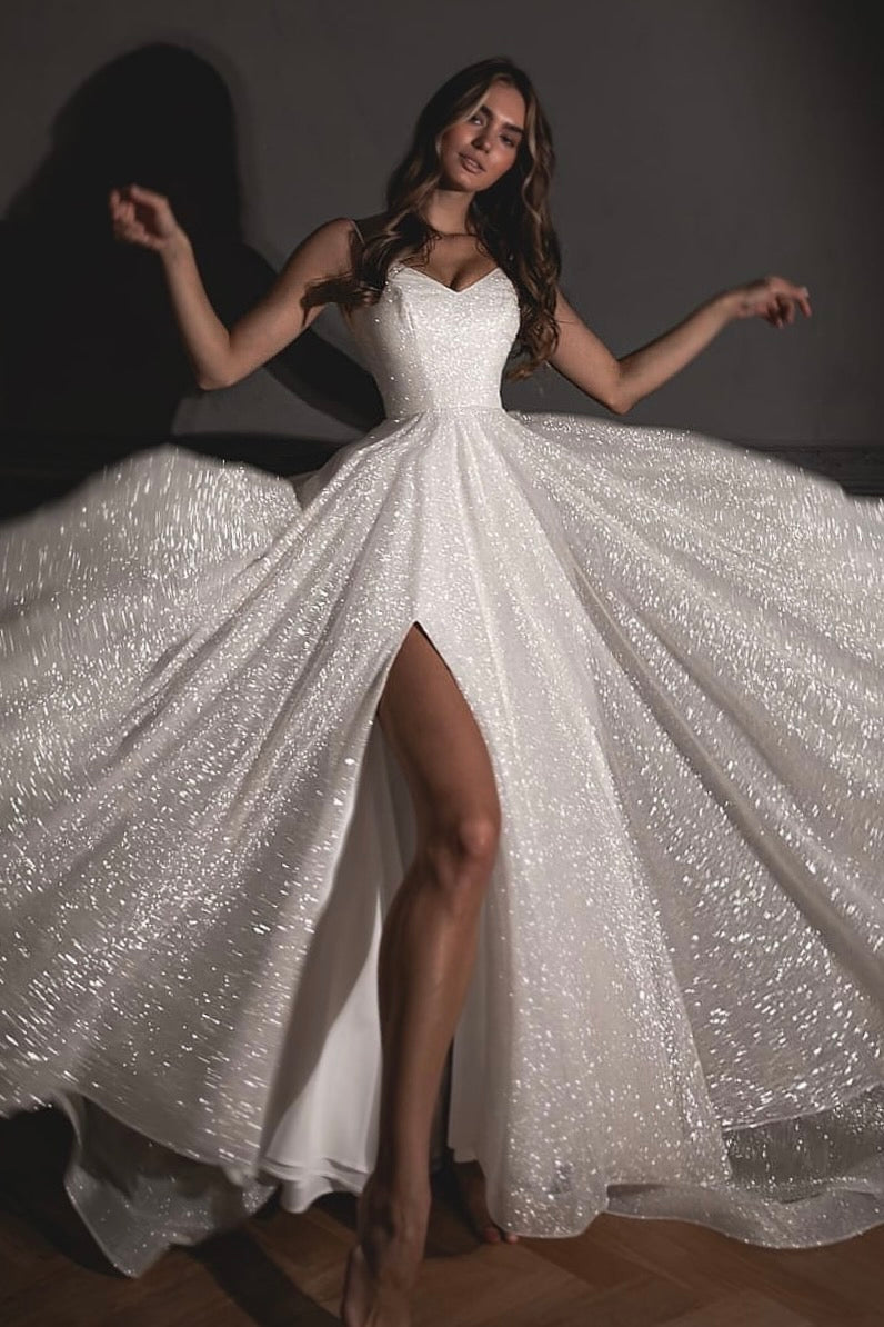 Hr for eksempel Compulsion Shiny Wedding Dress Bree with a High Front Slit – OLIVIA BOTTEGA