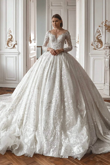 Long Sleeve Open Back Wedding Dresses & Gowns