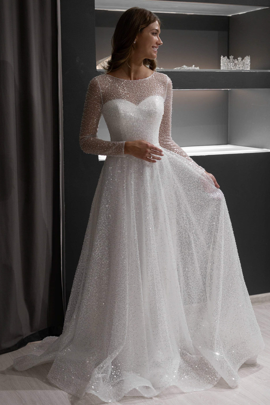 knee length dresses for ladies Ombreprom Women Wedding Dress Elegant Long Sleeves Plus Size Satin Bridal Gown with Lace Appliques main image 0