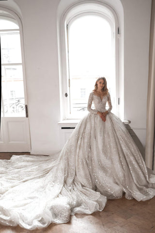 Royal Lace Off-The-Shoulder Sparkly Wedding dress Meryem - oliviabottega