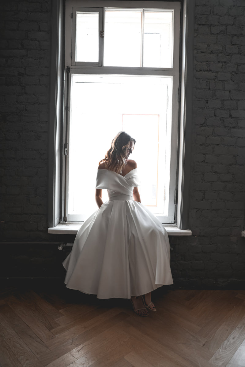 Light ivory Satin Midi Wedding Dress Cameron – Olivia Bottega