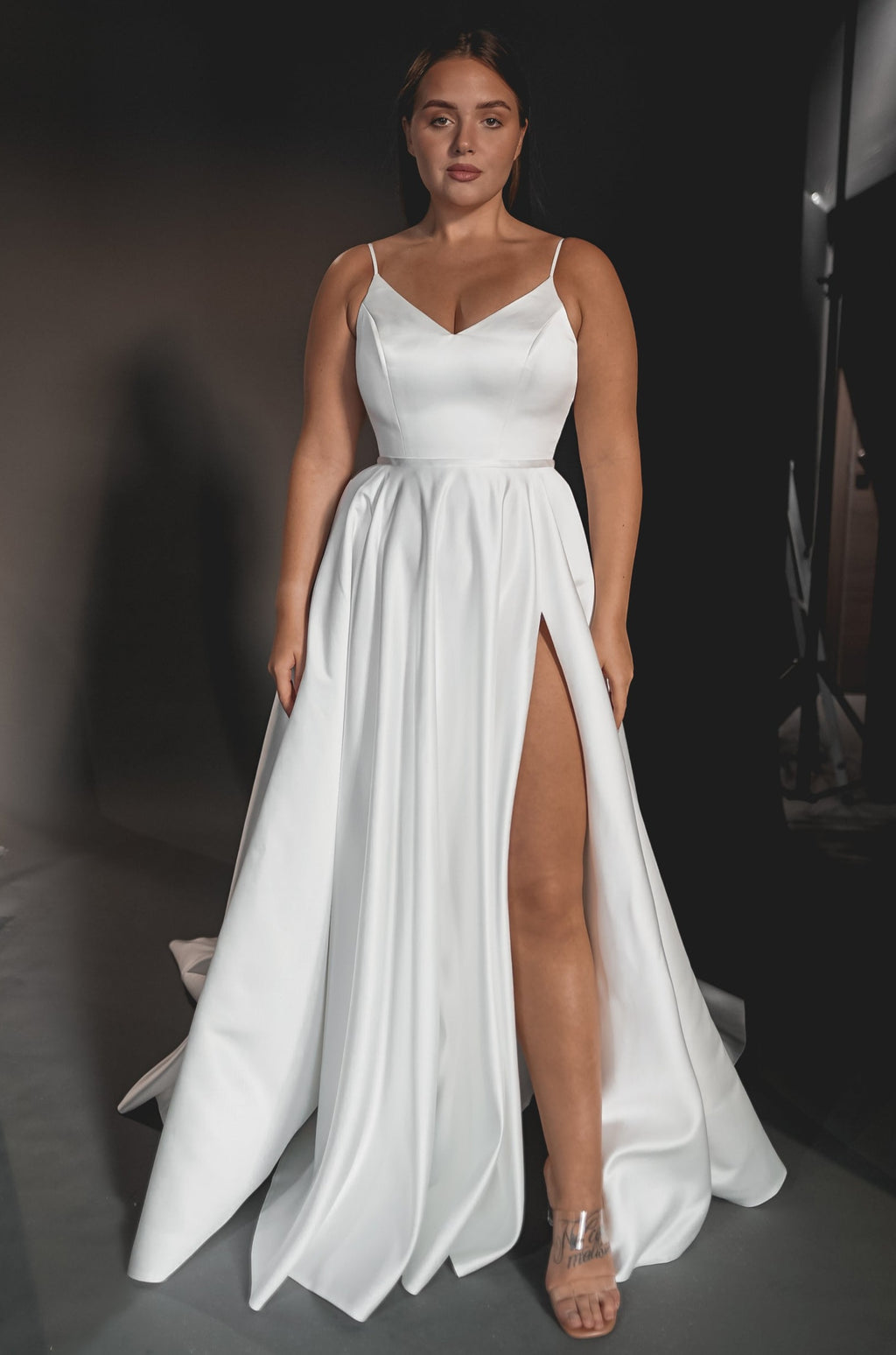 Plus Size Satin Wedding Dress Sentea with Front Slit Black / US 20