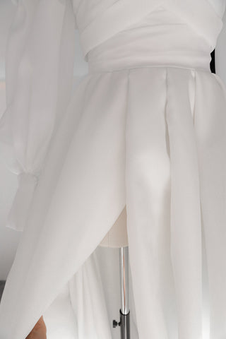Light ivory Extra Convertible Wedding Dress Audrey (Basic dress + bolero + bow + detachable train)