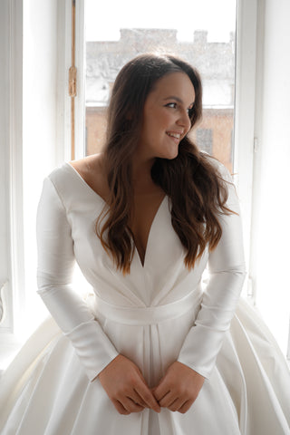 Plus Size Mikado Wedding Dress Ester with Long Sleeves