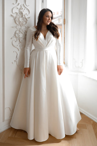 Plus-Size Mikado Wedding Dress Ester With Sleeves