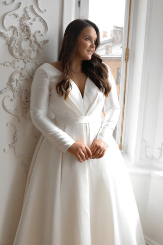 Plus-Size Mikado Wedding Dress Ester With Sleeves | Shop Olivia Bottega Plus-Size Mikado Wedding Dress Ester With Sleeves | Shop Olivia Bottega