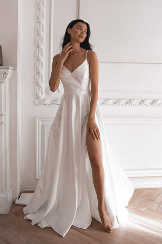 Satin Wedding Dress Sentea with Front Slit – Olivia Bottega