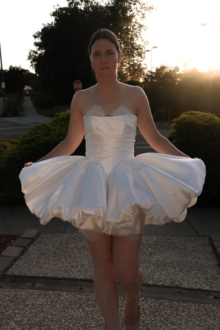 Short Satin Wedding Dress Resee