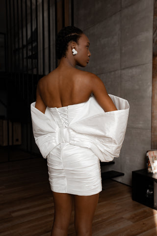 detachable short sleeves for wedding dress BaoWw Women's Strapless Short Wedding Dress for Bride with Detachable Sleeve Satin Mini Bridal Gowns Ivory at Amazon Women's Clothing store