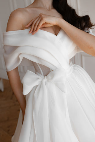 off the shoulder organza wedding dress Romantic Organza A-Line Wedding Dress with Off-the-Shoulder Straps