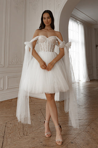 short wedding dresses with detachable skirt Andrea & Leo WL020 Short Floral Bridal Dress 10 / White
