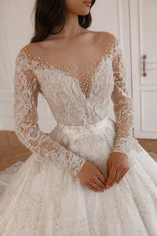 2 in 1 long sleeve dress 2 in 1 Wedding Dress Sabrina With Detachable Skirt Meryem US 20