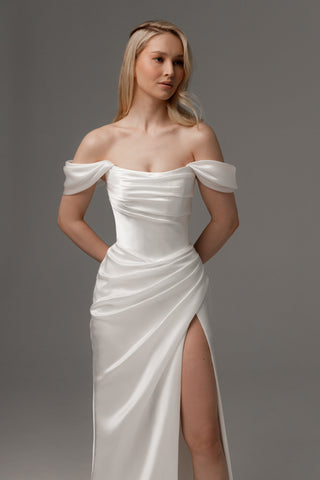 2 in 1 satin dress 2-in-1 Satin Wedding Dress VW2610 with Detachable Skirt & Floral Appliqu Viniodress