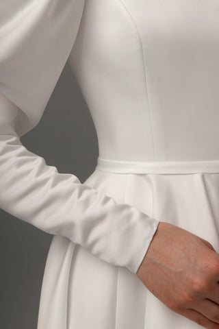 wedding dress donoma with long sleeves reviews Reshmina Custom-Made A-line Illusion Neckline Wedding Dress