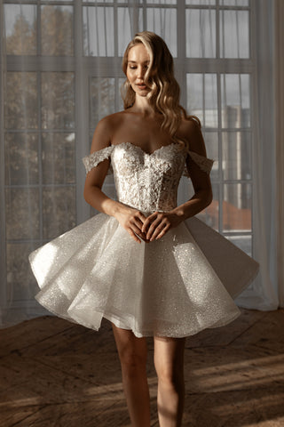 embellished short wedding dress Milla Nova Pelegrina Beaded Short Wedding Dress HK