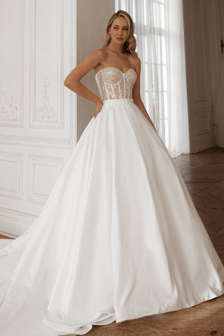 short wedding dress with long skirt Short Satin Wedding Dress with Dramatic Bubble Skirt Bubble Hem Dress with Strapless