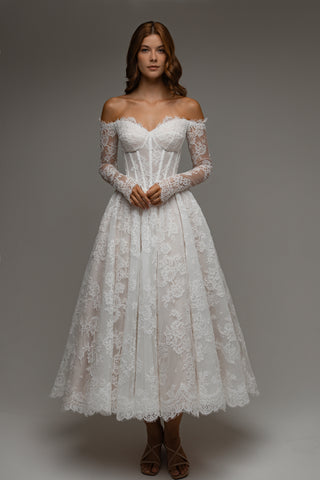 Midi Lace Wedding Dress Miralys Cappuccino/Light ivory / Custom Size