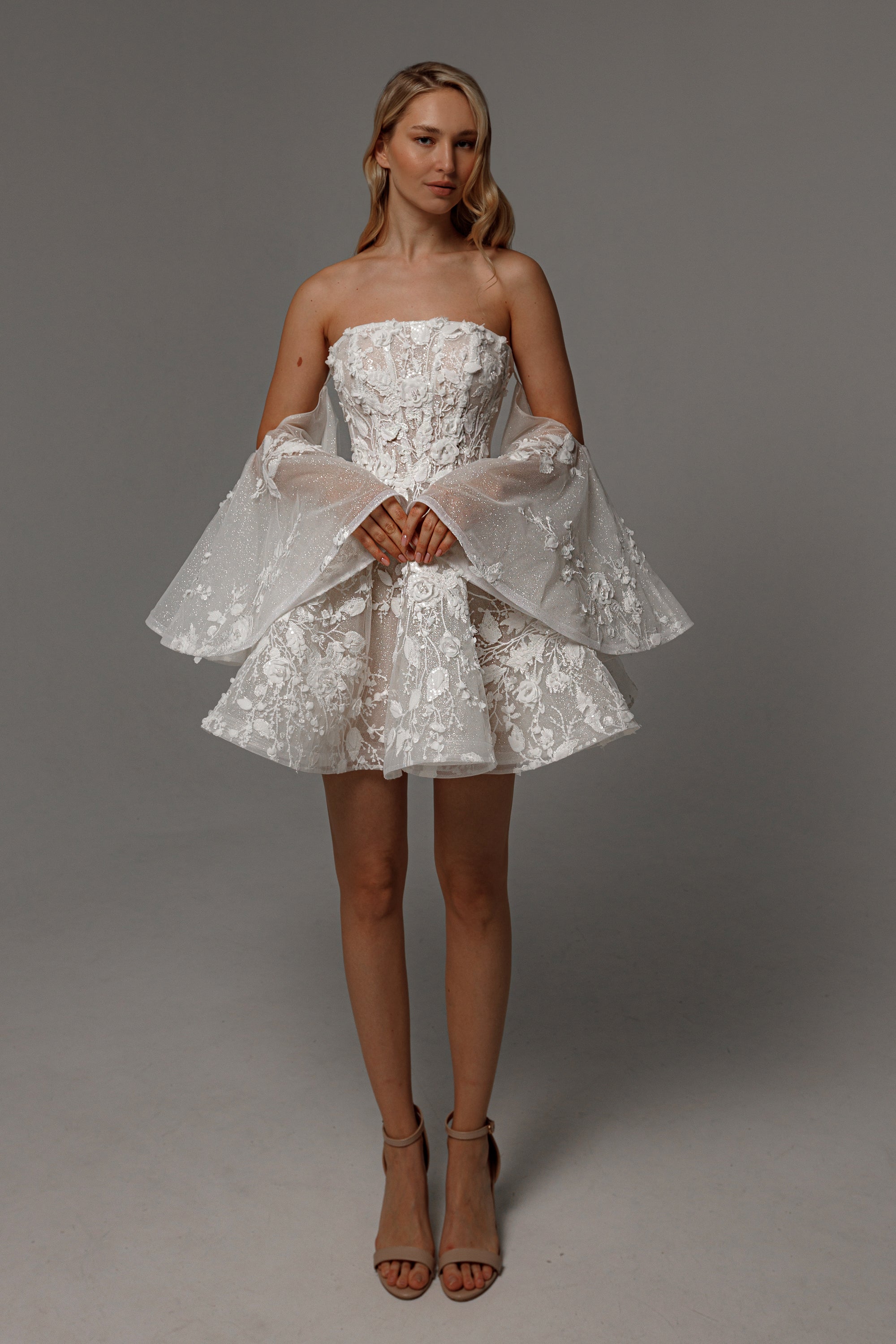 Floral Lace Wedding Dress Twilight Muse with Detachable Sleeves
