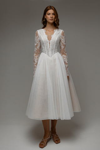 Midi Wedding Dress Sylvara with Long Sleeves