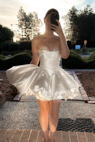 Short Satin Wedding Dress Resee