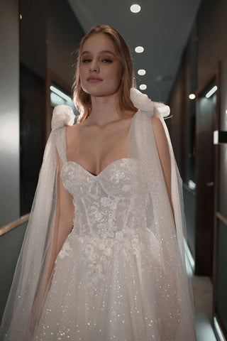 floral lace wedding dress celia with detachable straps Romantic Floral Lace A-Line Wedding Dress with Detachable Straps
