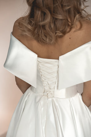 Light ivory Satin Midi Wedding Dress Cameron
