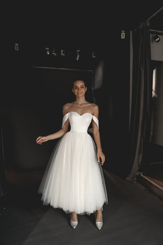 Light ivory Glitter Midi Wedding Dress Soul