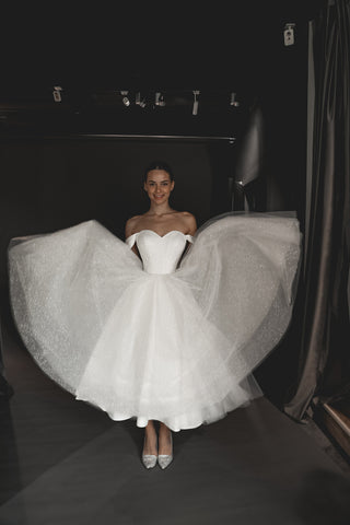 Light ivory Glitter Midi Wedding Dress Soul