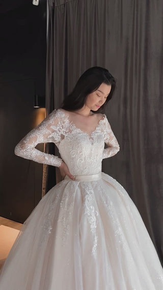 2 in 1 Lace Wedding Dress OB7962 with Detachable Skirt - Olivia Bottega