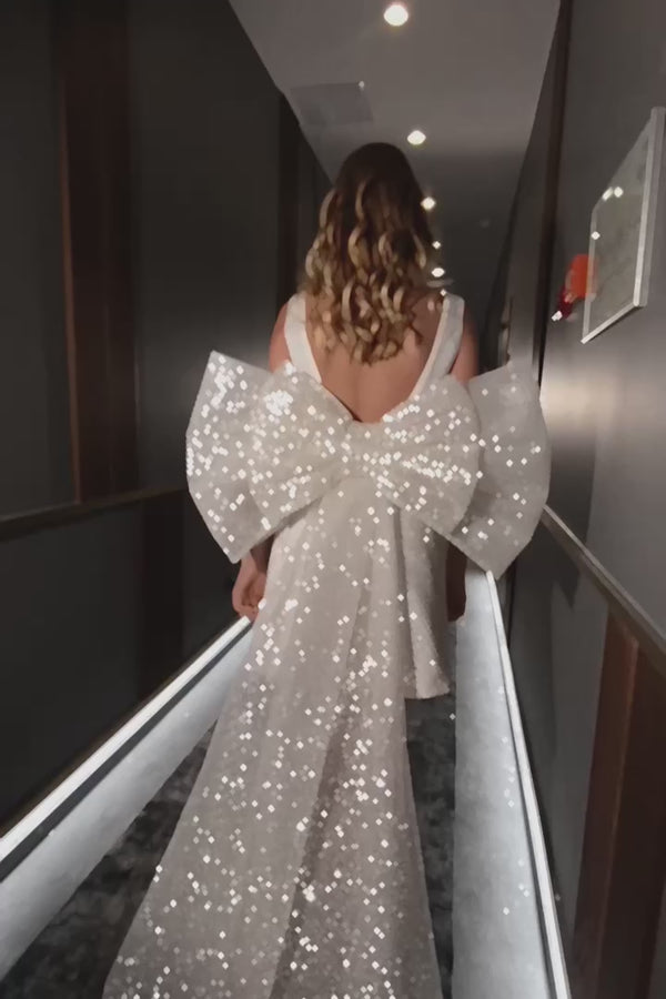 Short Sparkly Wedding Dress Wolfia with Huge Bow Olivia Bottega