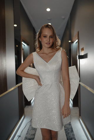 Short Sparkly Wedding Dress Wolfia with Huge Bow