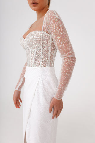 Sparkly Midi Wedding Dress Gemma with Long Sleeves