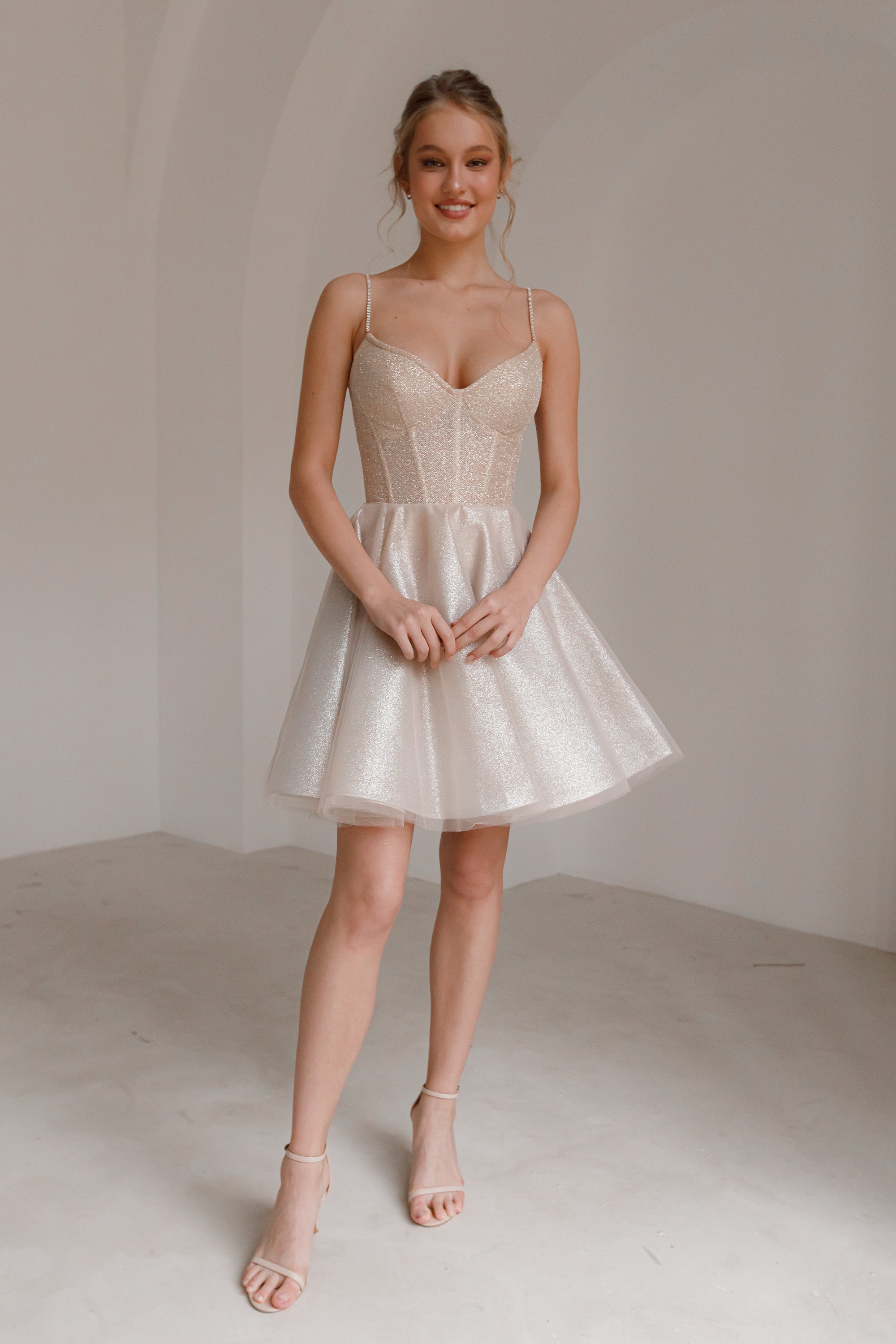 Nude Short Sparkle Evening Dress Rakel – Olivia Bottega