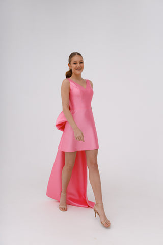 Pink Mikado Evening Dress Tofa with Huge Bow
