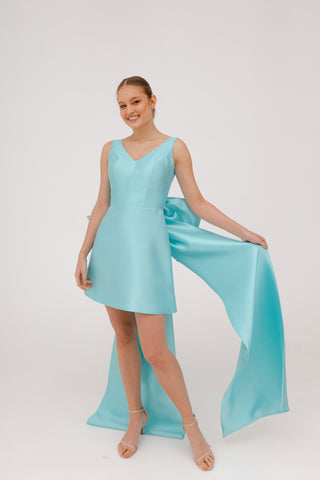 Mint Mikado Evening Dress Tofa with Huge Bow