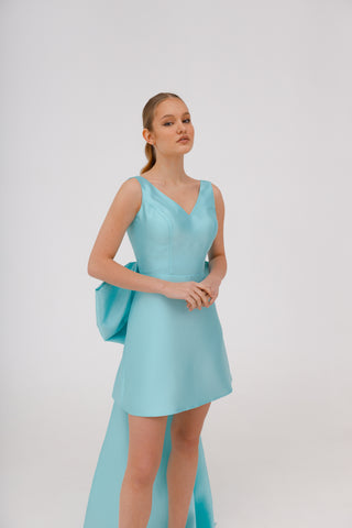 Mint Mikado Evening Dress Tofa with Huge Bow