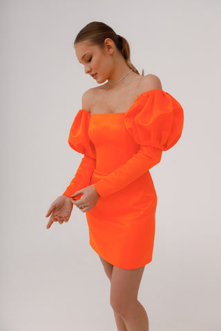 Luminescent Orange Satin Evening Dress Breeze