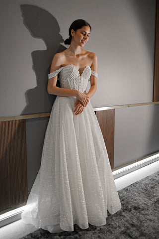 Shiny A-line Wedding Dress Coral Shiny A-line Wedding Dress Coral