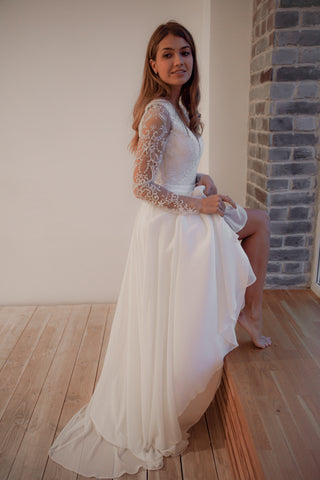 Lace Chiffon Wedding Dress Troisty Fly