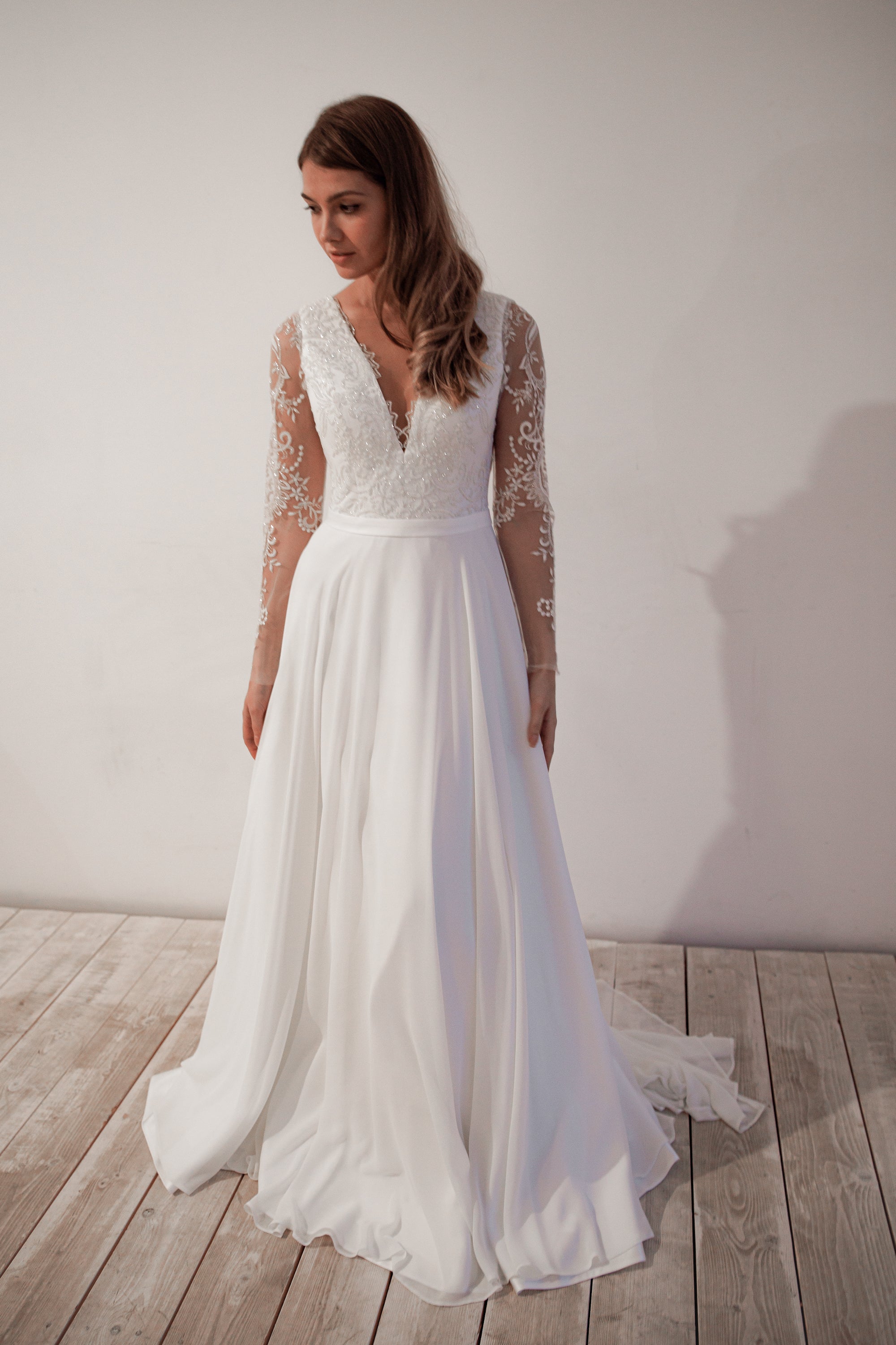 Lace Chiffon Wedding Dress Troisty Fly – Olivia Bottega
