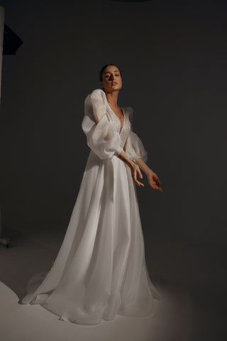 Organza Cinderella Wedding Dress April with Puff Sleeves