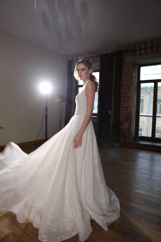 Shiny A-line Wedding Dress Coral Light ivory / Custom Size Shiny A-line Wedding Dress Coral Light ivory / Custom Size