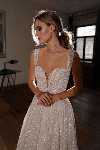 Shiny A-line Wedding Dress Coral