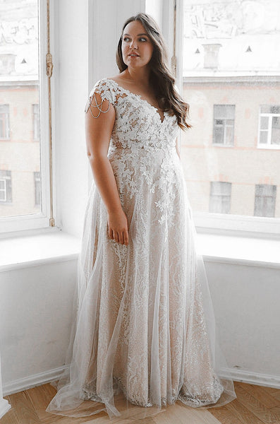 Ivory Wedding Dress Plus Size Women's Ivory Lace Tea-Length Wedding Dress, Size 18, Plus Size Ivory Wedding Dress Plus Size Women's Ivory Lace Tea-Length Wedding Dress, Size 18, Plus Size