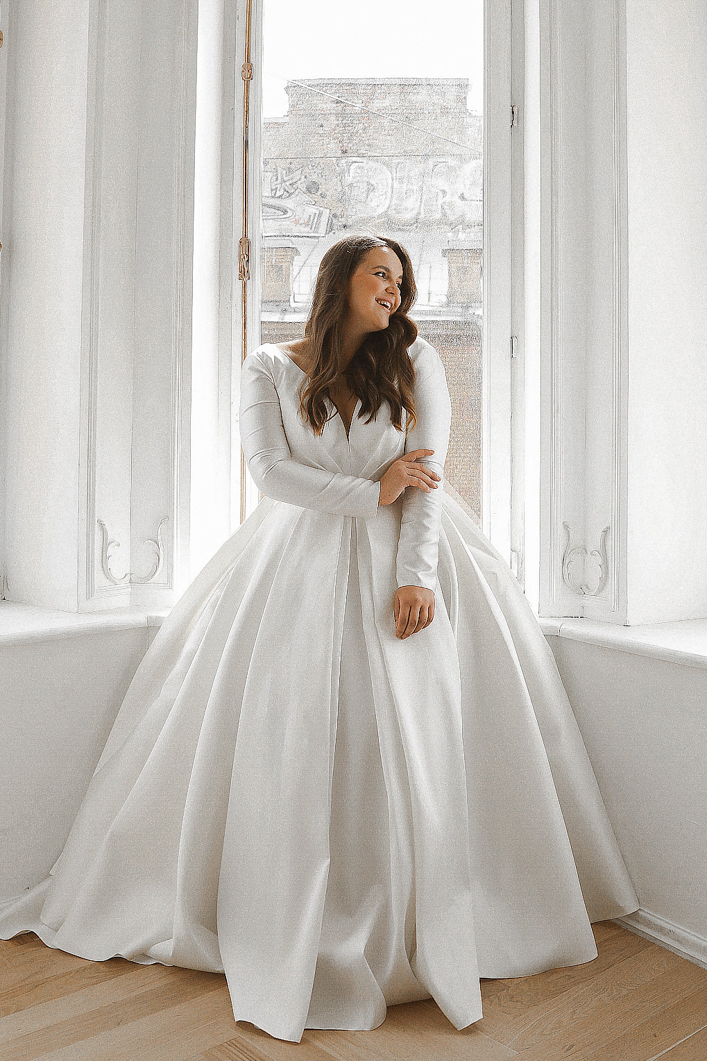 Plus-Size Mikado Wedding Dress Ester With Sleeves