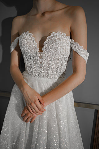 Shiny A-line Wedding Dress Coral – Olivia Bottega Shiny A-line Wedding Dress Coral – Olivia Bottega