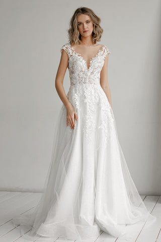 Light ivory Floral Lace Wedding Dress Enn