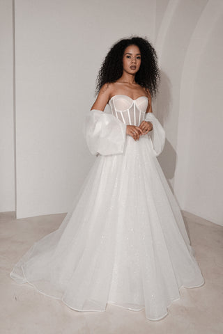 Sparkly Wedding Dress Hennie with Detachable Sleeves-Bow